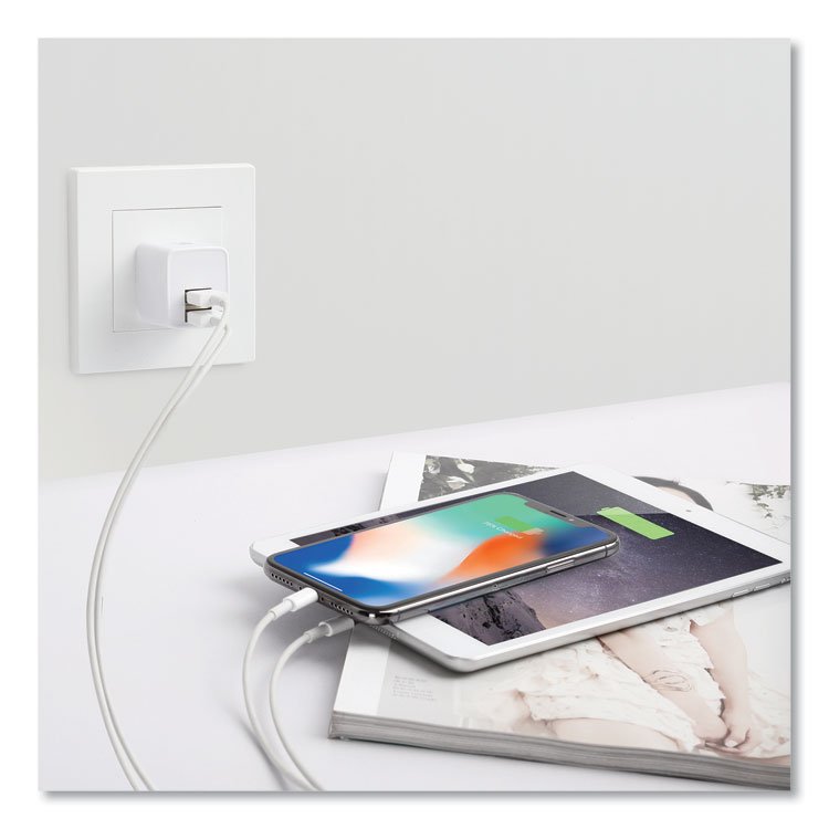 LAX GADGETS Dual USB Port Wall Charger, USB-A Port/USB-C Port, White (LXGWLL2PWHT)