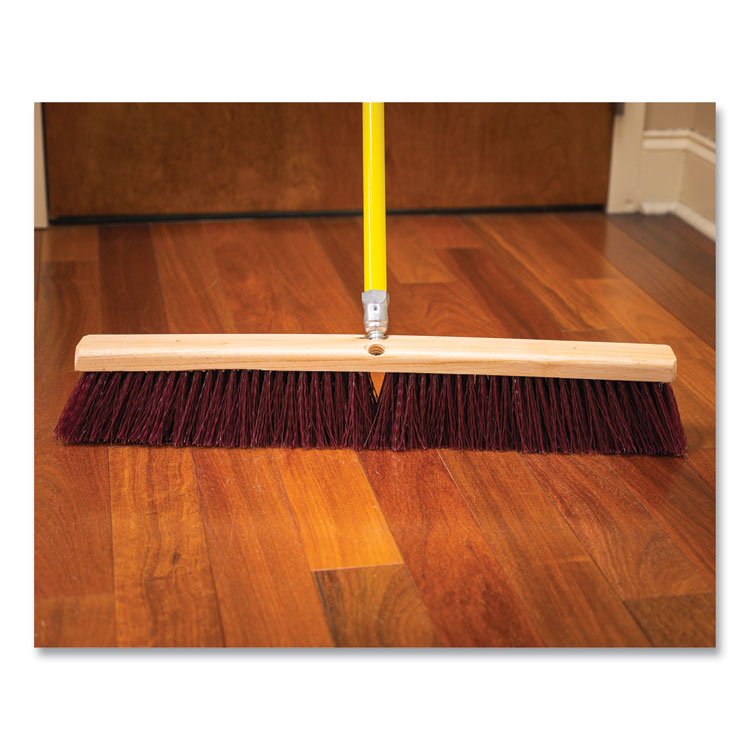 BOARDWALK Poly Push Broom Kit, 24" x 60" Metal Handle, Maroon/Yellow (BWK20324KIT)