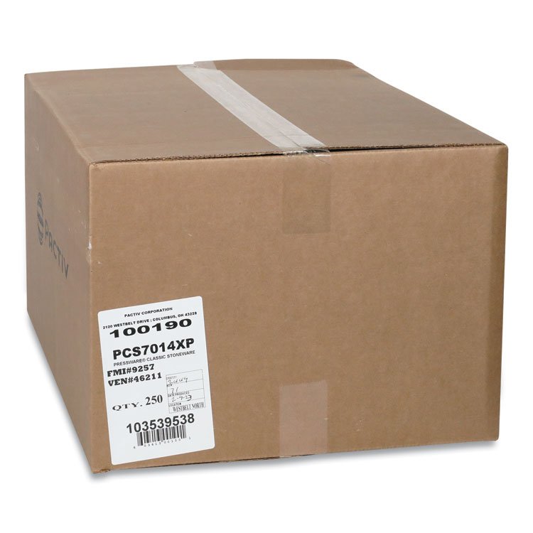 PACTIV EVERGREEN CORPORATION Pressware Classic Stoneware Dual-Ovenable Paperboard Tray, 45 oz, 9.97 x 7.47 x 1.5, White with Brown Specks, 250/Carton (PCTPCS7014XP)